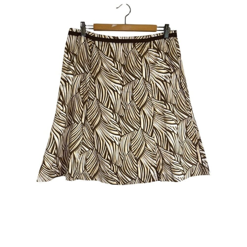 Talbots Floral Skirt 12 Brown Tropical Neutral Palm Fran A Line Fit Flare‎ Boho